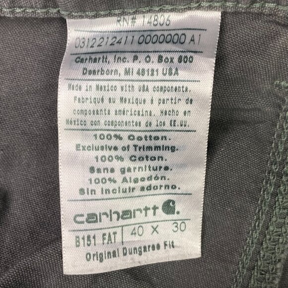 Carhartt Pants Men's 40 x 30 Gray Carpenter Original Dungaree Fit B151 FAT work - Picture 8 of 13
